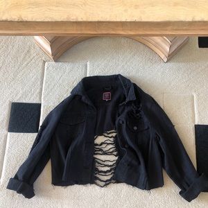 Black distressed denim cropped jacket